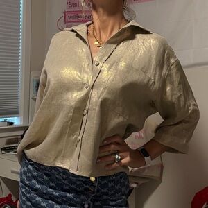 Magaschoni linen blouse , top, gold , new , size S